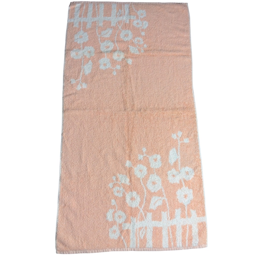Vintage West Point Martex Peach Floral Picket Fence Bath Towel Retro Cottagecore